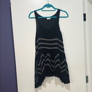 Free People Black Mini Tank Dress with Gray Chevron Accents XS